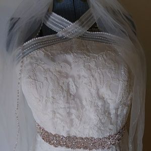 Wedding Dress, Veil, Sash, and Preservation Box